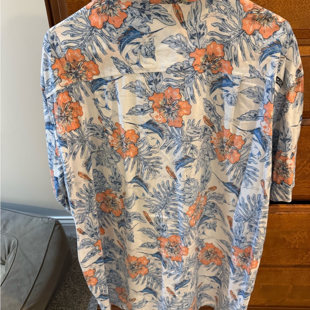 Salt Life Men's Floral Shirt - Orange and Blue - Picture 3 of 3